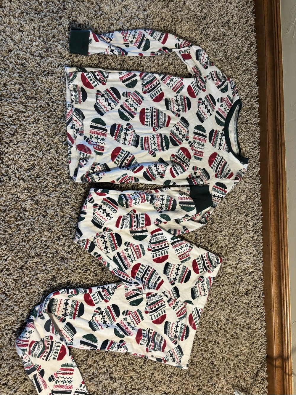 Burt's Bees White Kids PJ set with Red and Green Hat Pattern